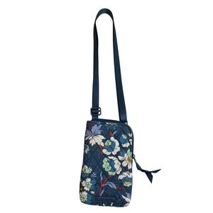 Vera Bradley Quilted Floral Crossbody Phone Bag Blue RFID ID Window Small Purse